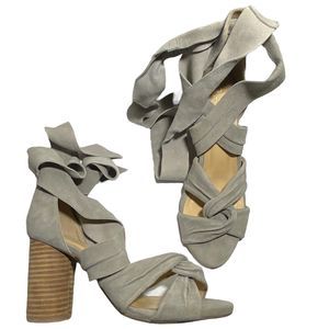 RAYE Mira Heels Sandals Shoes Women's Size US 6.5 / EUR 37 Gray Suede Ankle Wrap